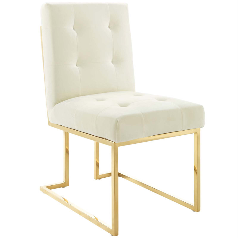 Chaise d'appoint en velours Privy, Ivoire, 1, Gold