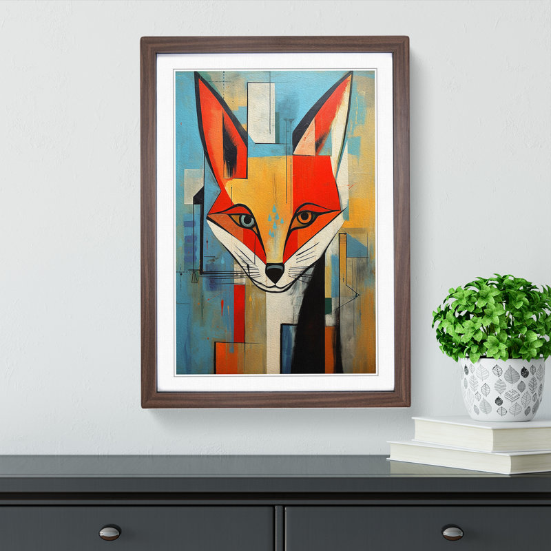 Fox Constructivism Art - Framed Print, Walnut Framed, 34cm H x 25cm W