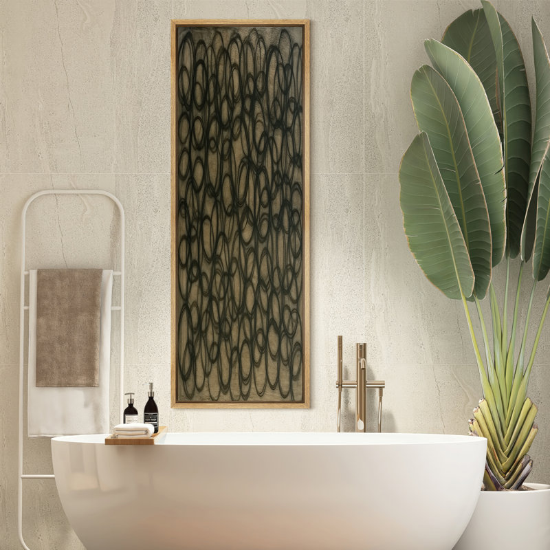 Abstrait motif de boucles d'olive organique foncé - grand art mural sur toile encadrée, H 60 po x l 20 po x P 1,5 po, Naturel