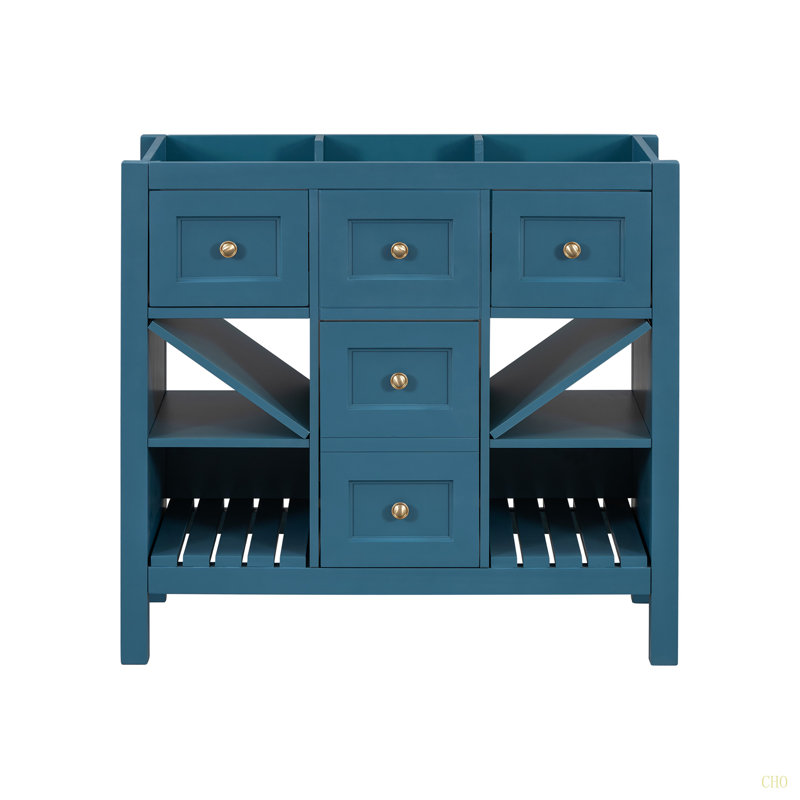 Meuble-lavabo de 36 po sans lavabo, armoire de rangement en bois massif, meuble-lavabo autoportant avec 5 tiroirs et portes à fermeture douce