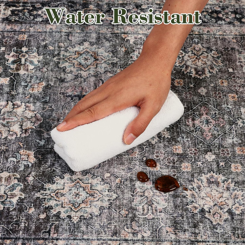 Traditional Area Rugs-Soft Vintage Printed Foldable Thin Non-Shedding Oriental Indoor Carpet Easy Clean Bedroom Living Room Green