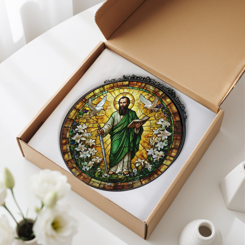 Saint Paul Stained Glass Window Panel,12"H, H 7,8 po