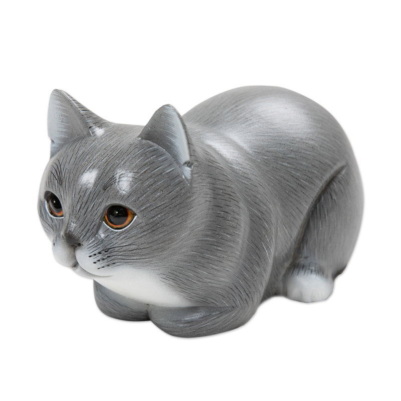 Lark Manor™ Handmade Grey Kitty Wood Figurine
