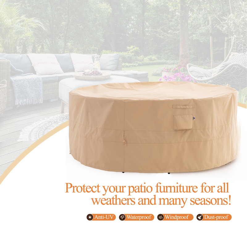 Housse pour table ronde d'extérieur imperméable de qualité supérieure: dernier tissu anti-déchirure, garantie de 3 ans, Beige