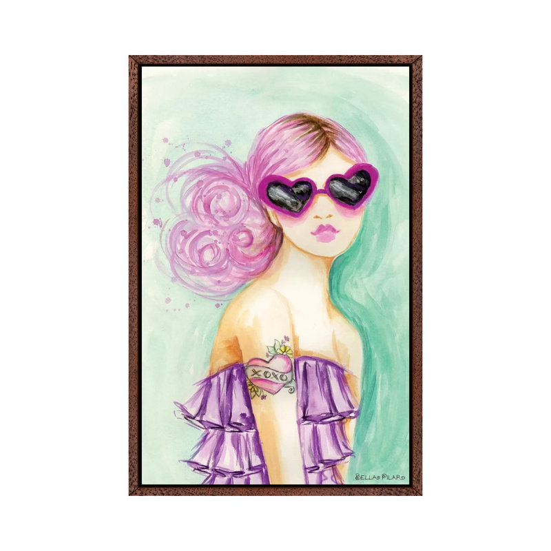 Bold And Bright XOXO by Bella Pilar - Painting on Canvas, Classic Brown Wood Framed, 101.6 cm H x 66.04 cm W