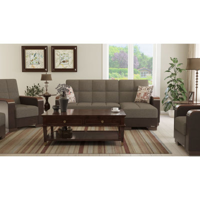 Primenest Zenaero Collection Upholstered Convertible Wood Trimmed Chaise Lounge With Storage