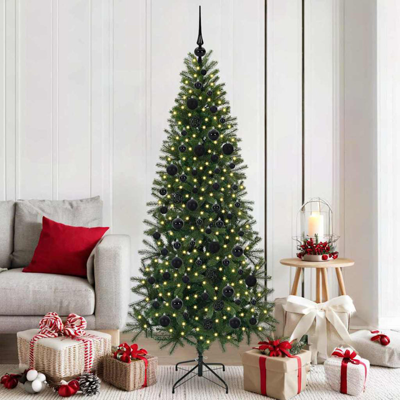  Artificial Christmas Tree with 300 LEDs  PE and PVC, Black, 5.91' H