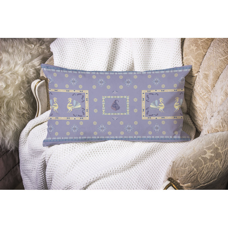 Wildflower Peacock  Rectangular Throw Pillow, Yellow/Purple