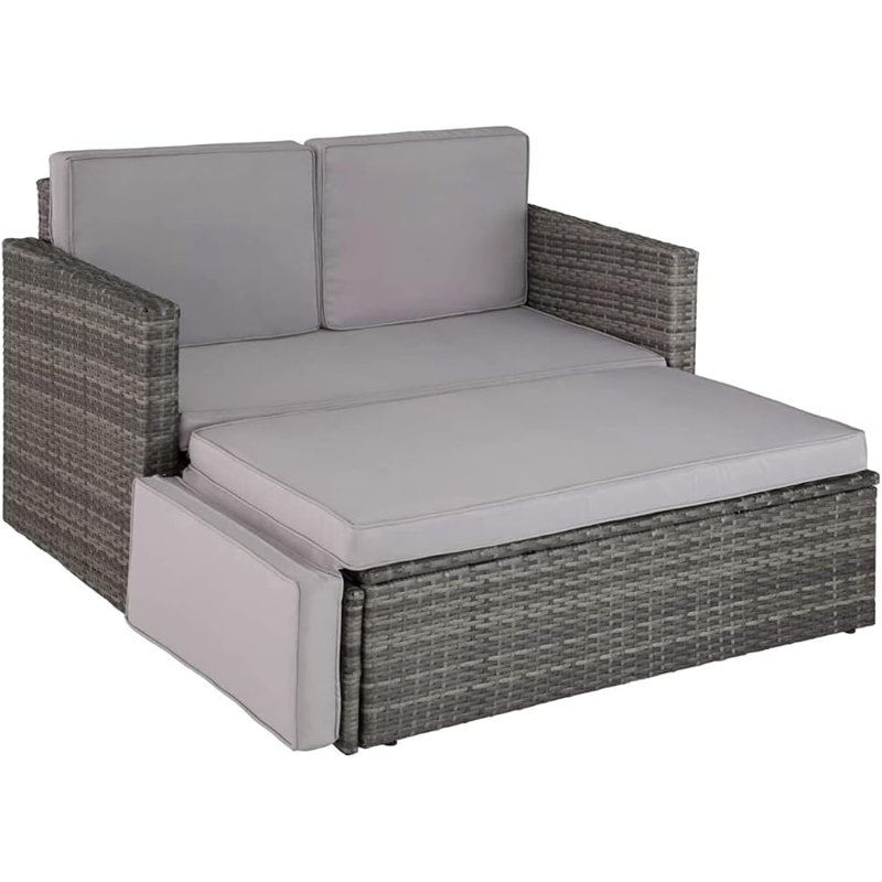 Obeng 119cm Wide L-Shaped Powder Coated Steel Patio Daybed with Cushions, Grey, Grey