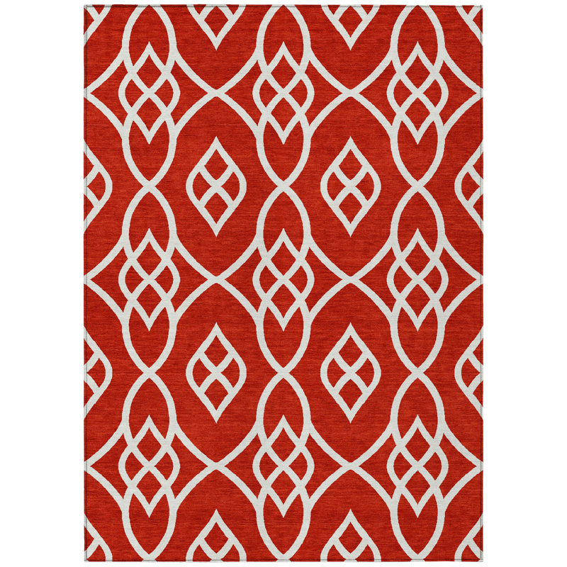 3' X 5' Red And Ivory Trellis Washable Indoor Outdoor Area Rug