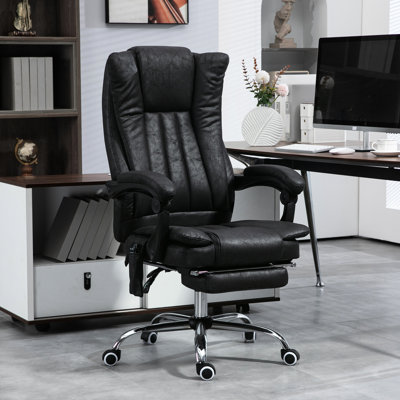 Black Office Chair With 6 Point Massage, Heating Feature, Adjustable Height And Footrest Delightful Heat Chair, , Luxury