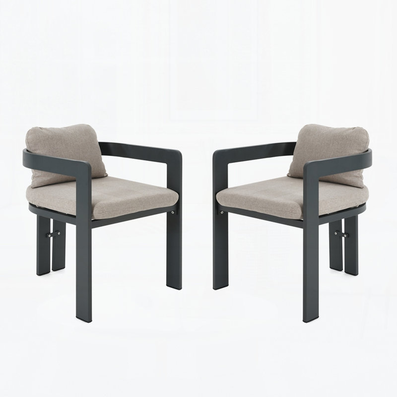 Ensemble de chaises de patio pour l'extérieur en aluminium (ensemble de 2), Coussin beige / structure gris foncé