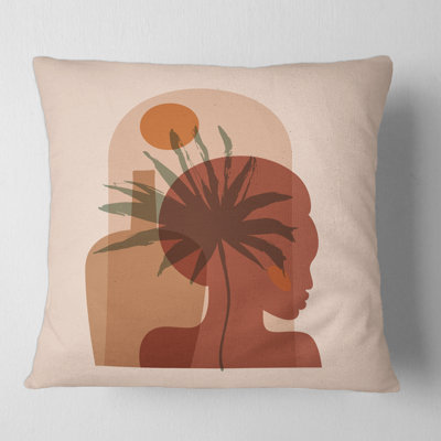 Abstract Tropical Palm Leaf & Pretty Girl Portrait Abstract Pillow