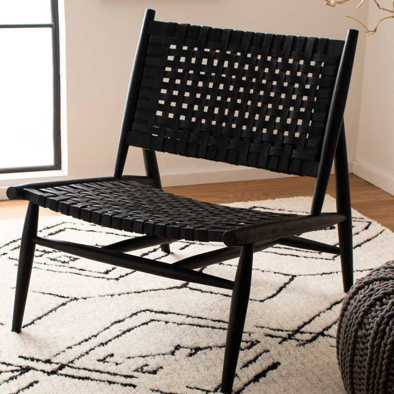 Laylon Upholstered Side Chair, Black, Black Genuine Leather