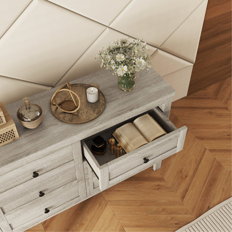 Commode en bois de style rétro avec 6 tiroirs, armoire de rangement pour chambre à coucher, Gris antique