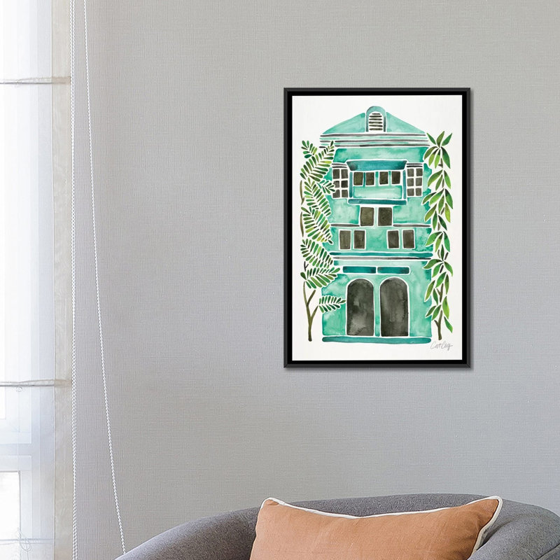 Strickler Mint House, H 26 po x l 18 po x P 1,5 po, Toile avec cadre noir, Pas de tapis