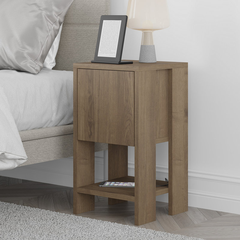 Deaneen 30cm W Manufactured Wood Bedside Table, Dark Oak