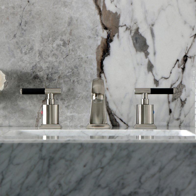 Kingston Brass Kaiser Two-Handle 3-Hole Deck Mount Widespread Bathroom Faucet With Pop-Up Drain, Brushed Nicklel
