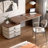Walnut Rectangular Solid +Manufactured Wood with 3 drawers desk-109305410-109305411
