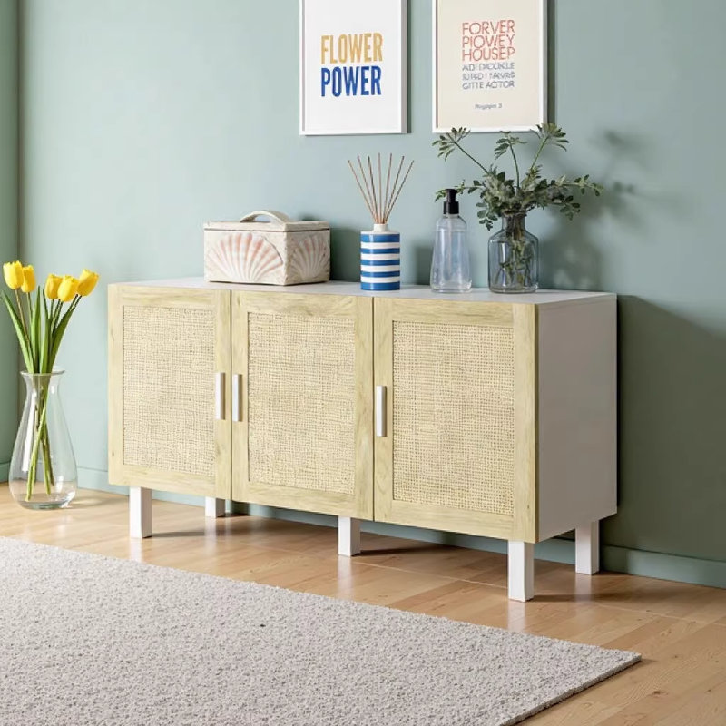 Armoire d'appoint en rotin avec tablettes réglables Boho