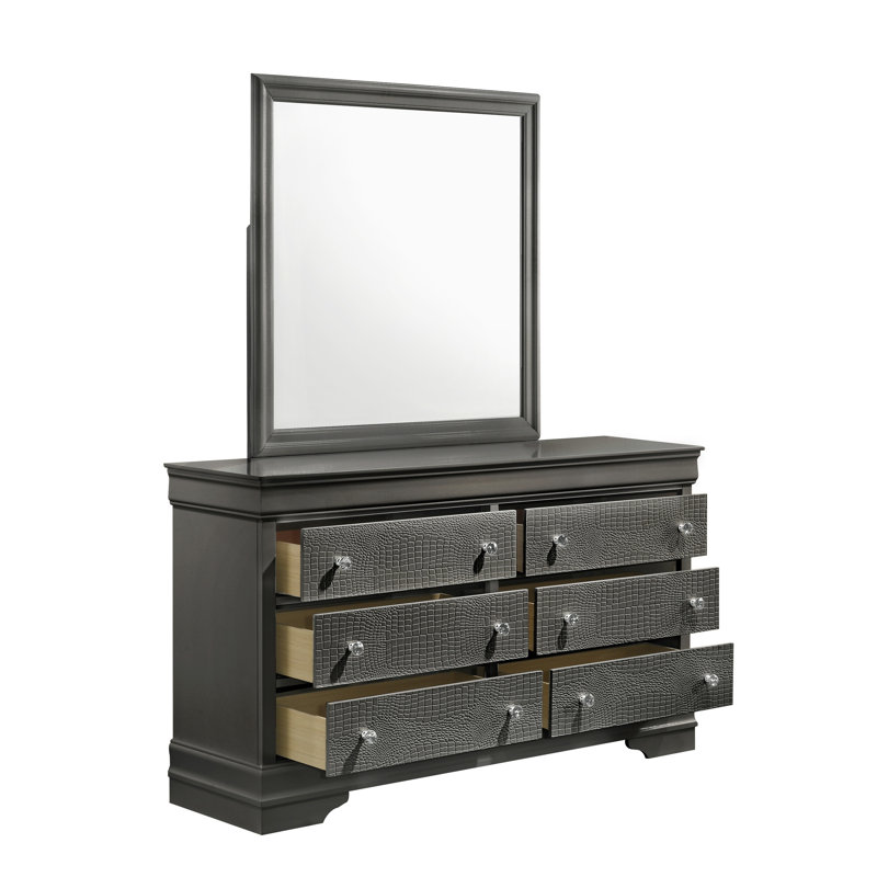 Miroir de style moderne Blaze en bois et en métal, Gris métallisé