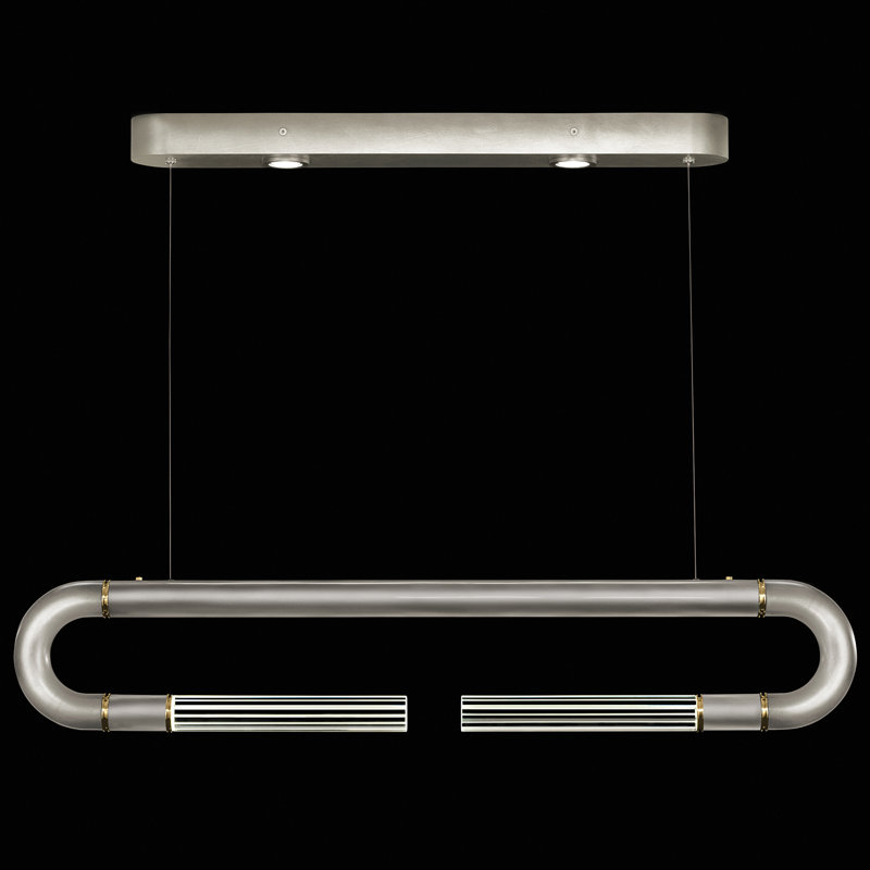 Luminaire suspendu linéaire avec peau Antonia, Feuille d'argent / laiton