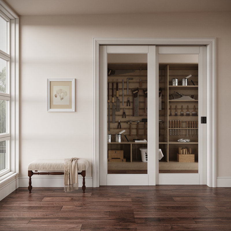 Portes coulissantes intérieures en verre clair 1-Lite, Blanc / argenté, 48 po x 80 po