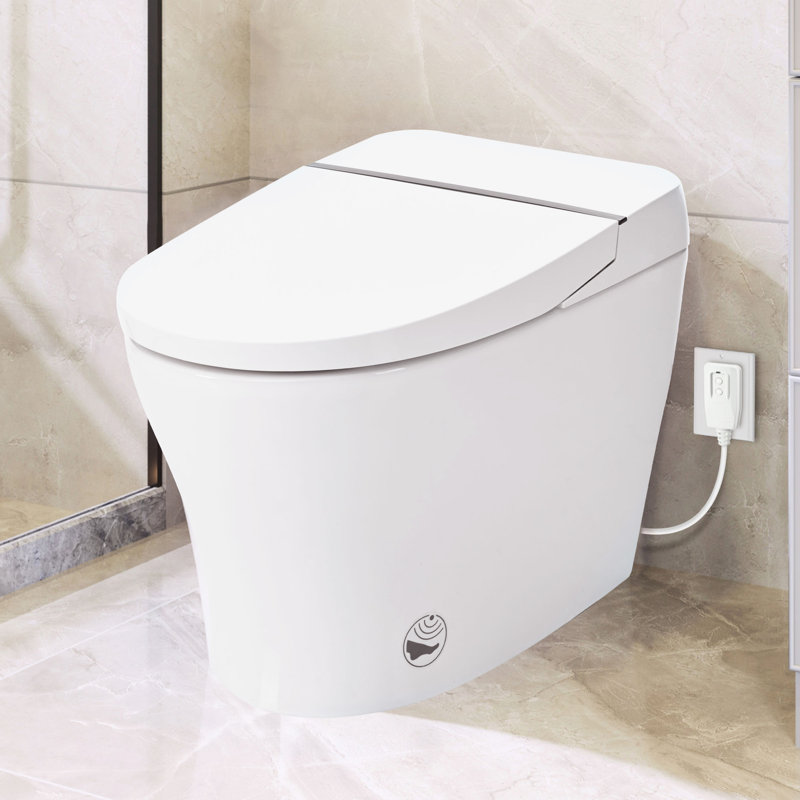 Toilette intelligente en céramique - siège chauffant à 4 niveaux, double chasse, capteur de pied, nuit, siège compact haut de gamme à chasse rapide, capteur facile d'entretien