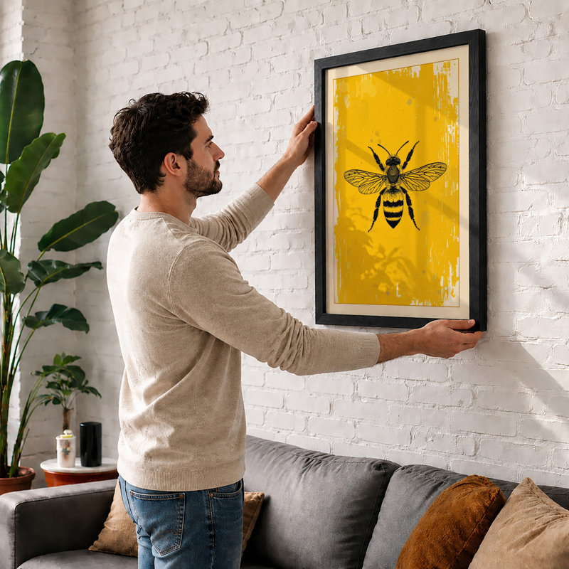 Golden Bee Graphic Art - Framed Print, A1 - 84.1 x 59.4 cm, White