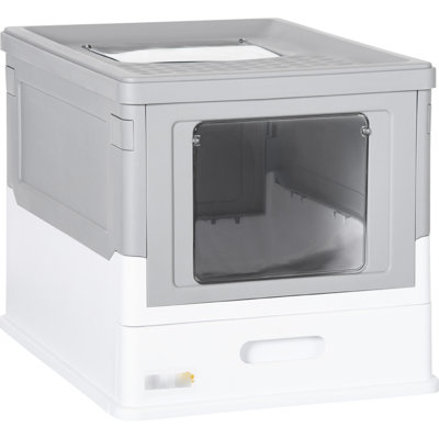 Gray Hooded Cat Box - Easy To Assemble, Spacious, Odor- Interior Foldable Toilet Extra Roomy, Odor-, Litter