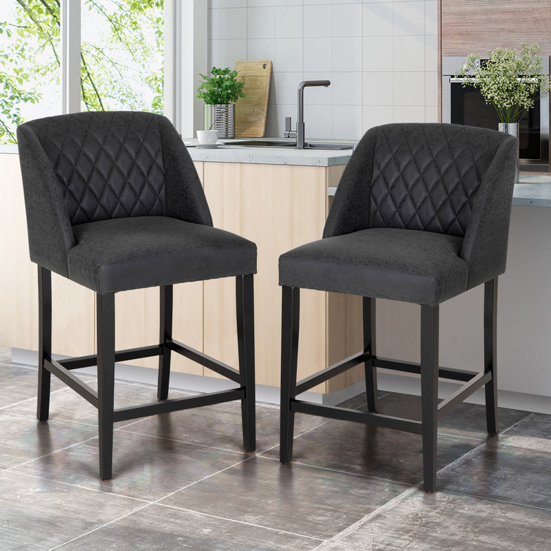 Aaraf Upholstered Counter Stool with Solid Wood Frame, Black