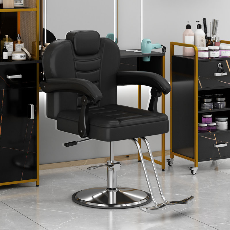 Classic Reclining barber Chair Salon Chair, Black Faux Leather