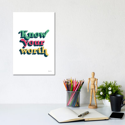 Rainbow Know Your Worth Bold by Becky Thorns - Wrapped Canvas Print