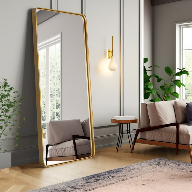 Anduena Metal Rectangle Mirror, 64" x 21", Gold