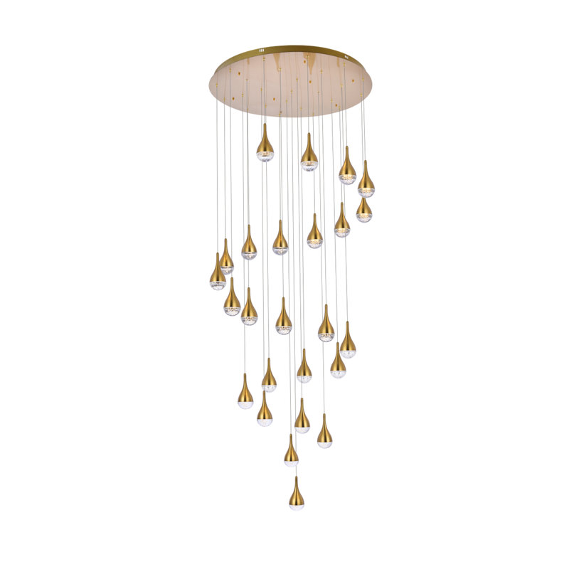 Luminaire suspendu en forme de goutte DEL à 9 lumières Carilyn, Or satiné, H 9 po x l 42 po x P 42 po