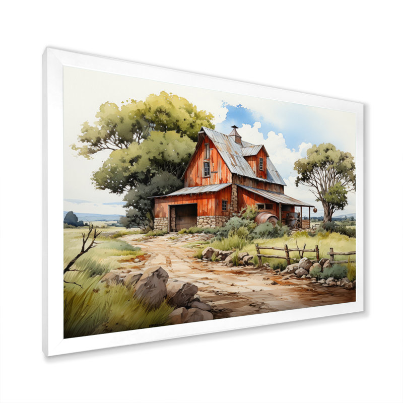 Paysage de ferme II - impression, H 12 po x l 20 po x P 1 po, Cadre simple blanc
