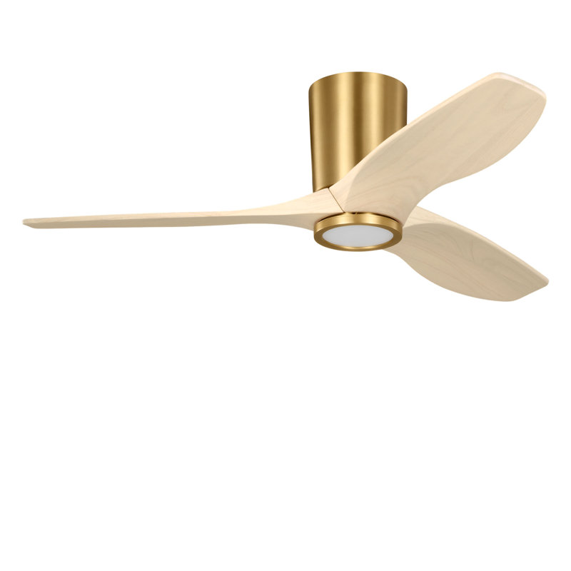 Seyra Smart Hugger LED Ceiling Fan, Washed White Oak, 44" Wide, Burnished Brass