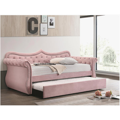 Adkins Pink Velvet Daybed W/Trundle (Twin)
