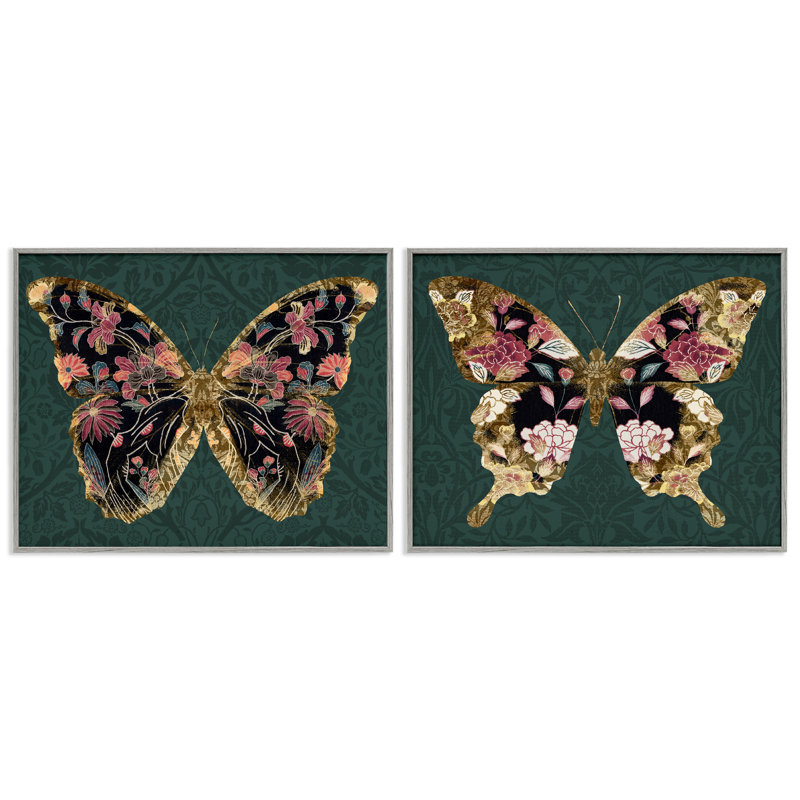 Ensemble de 2 giclées sur papier doré et floral noir par Victoria Barnes, Estampe numérique Farmhouse, H 16 po x l 20 po