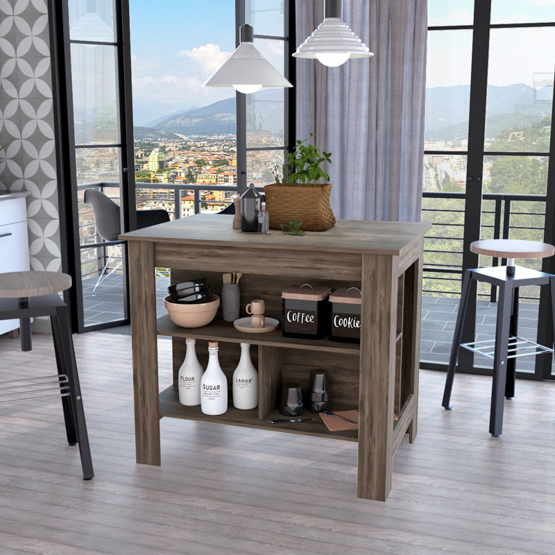 Versatile 3-Shelf Kitchen Island for Efficient Cooking and Storage, Brown