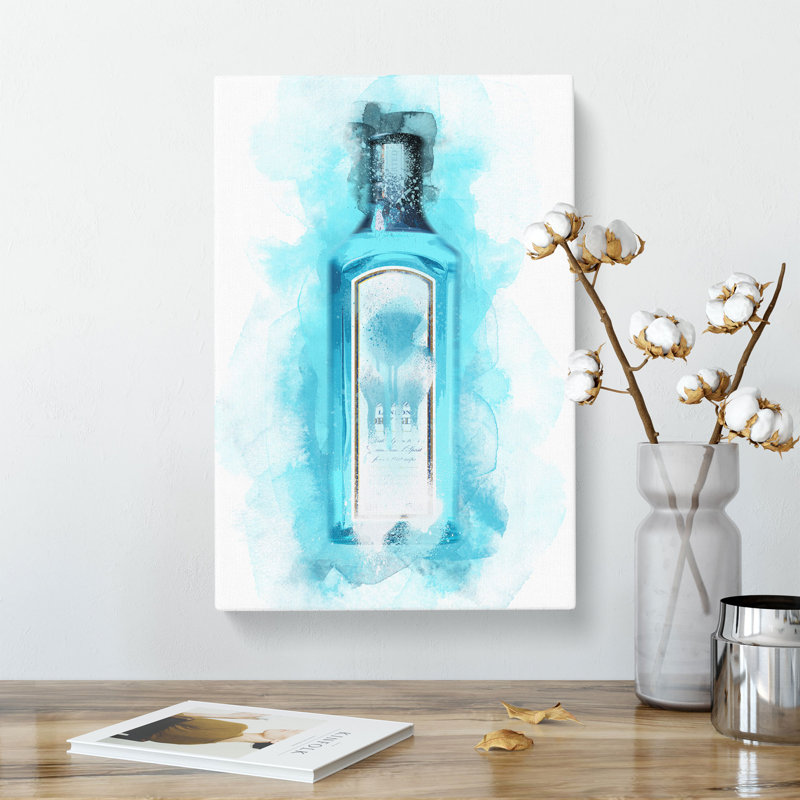 Gin Bottle Blue - Wrapped Canvas, 60cm H x 40cm W x 3cm D