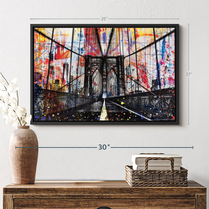 Impression sur toile Grunge Brooklyn Bridge, H 17 po x l 25 po
