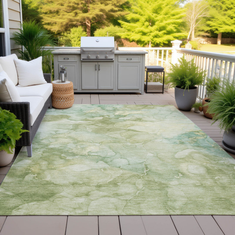 Machine Washable Indoor/Outdoor Xhevrie Aloe Rug, Rectangle 5' x 7'6"