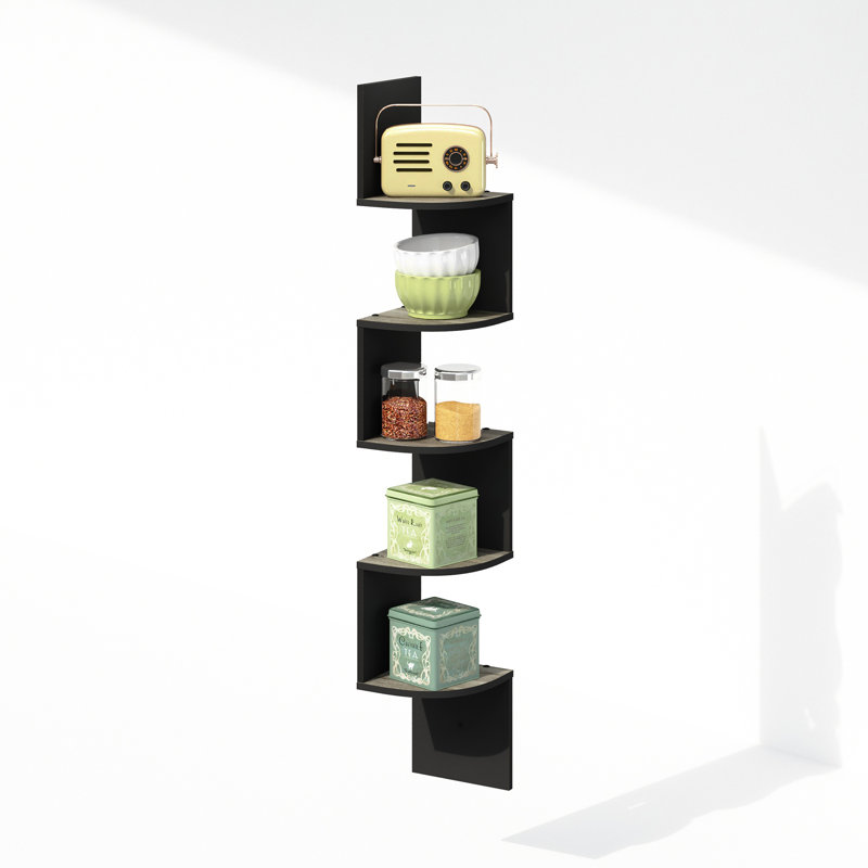 Rodrich 5 Piece Corner Floating Shelf, Oak/Black