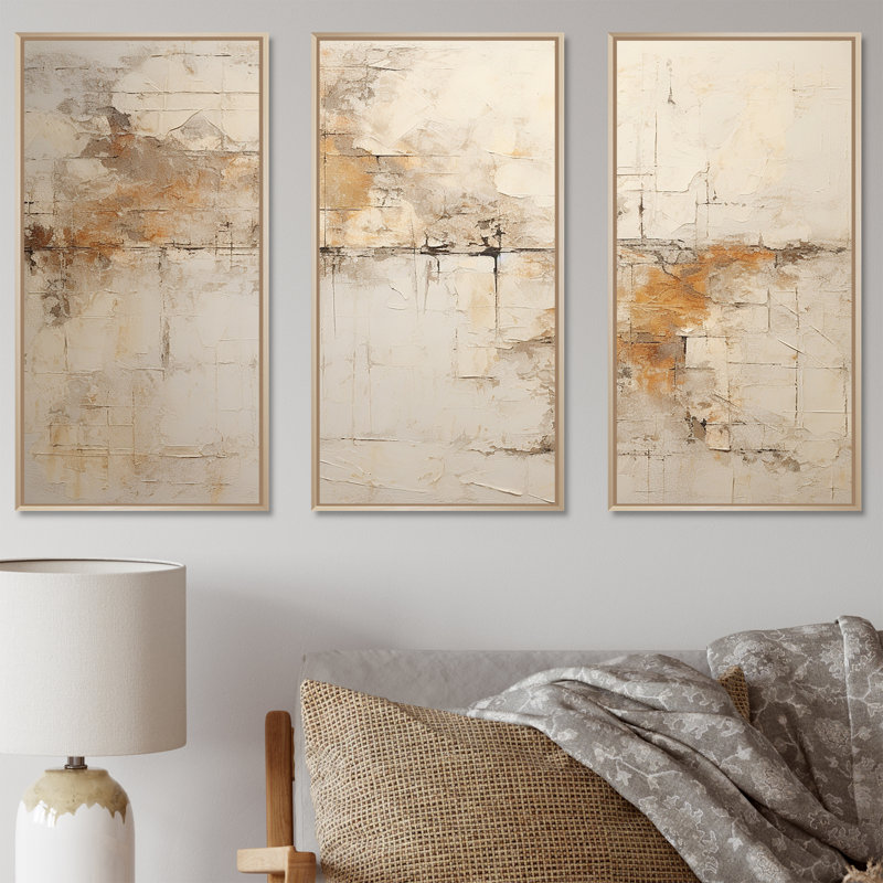«Beige Christianity Cross Of Jessus», ensemble d'art mural sur toile abstraite, Cadre flottant en érable, H 32 po x l 48 po