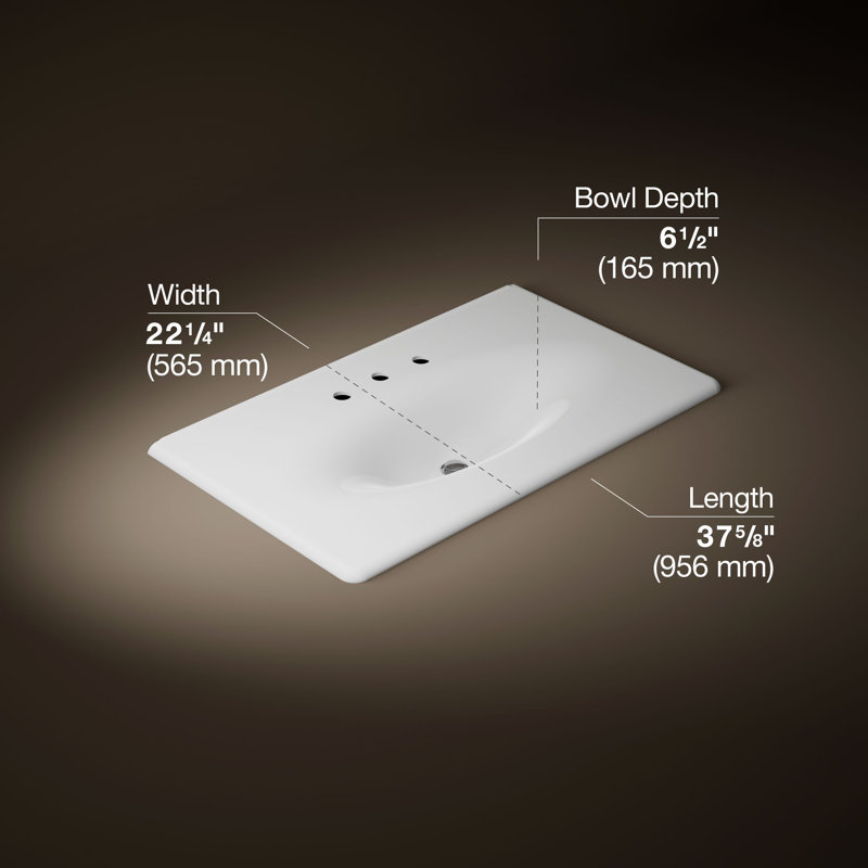 Iron Impressions 38" Single Bathroom Vanity Top, 8'' Centers, White