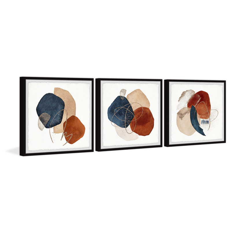Sapphires and Rubies Triptych by Marmont Hill - 3 Piece Picture Frame Painting Set, 30" H x 30" W x 3.81" D