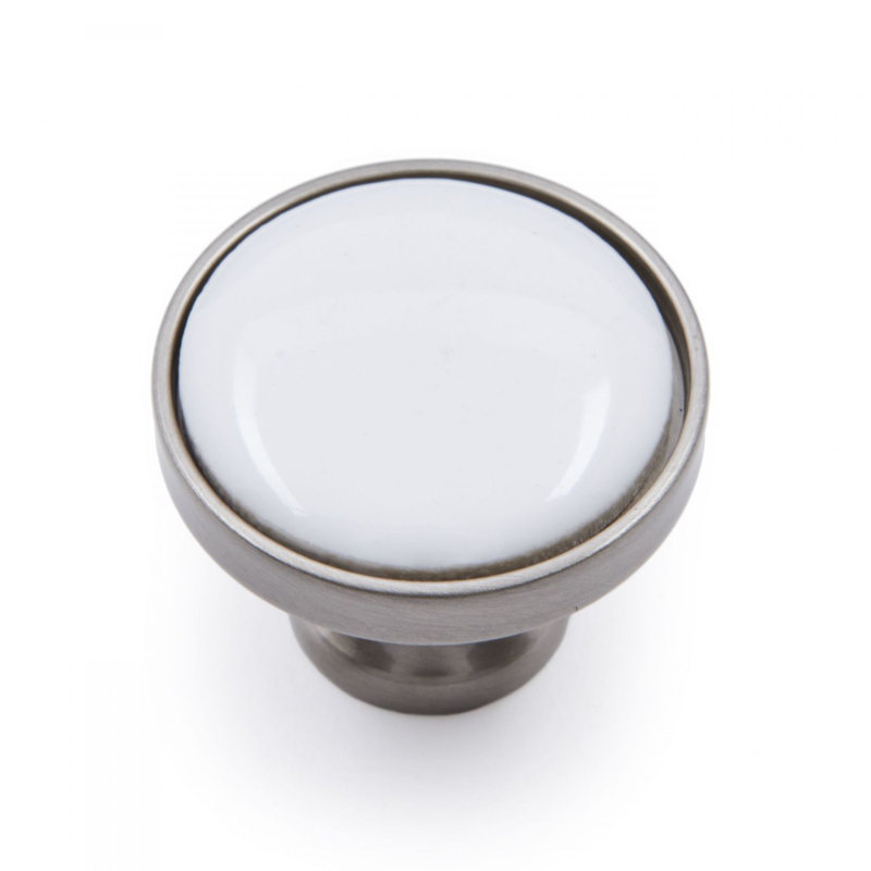 CK Series 1 1/4" Diameter Mushroom Knob, Satin Nickel (Pewter) / White