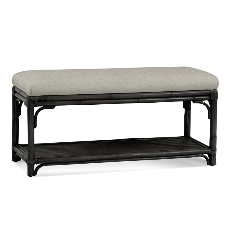 Summer Retreat Wicker Shelf Storage Bench, Sea Glass, Basic Beige, 0317-85