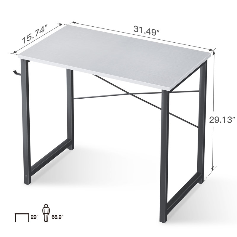 Djellona Metal Base Writing Desk, White/Black, 29.13" H x 31.5" W x 15.74" D